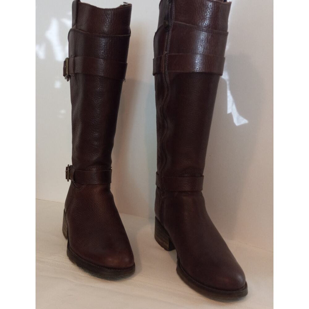 FABIANELLI Dark Brown Leather Knee High Tall Riding Boots Size 7